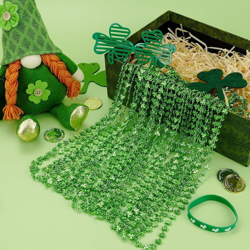ZZYFGH 12 Pcs Shamrock Necklaces Bulk St Patricks Day Beads Necklace, Plastic Shamrock Necklaces Bulk, 33" 7mm Green Clover-Shaped Beads Necklace for St. Patrick's Day Party Favors Decorations Gift Supplies Women Me - Image 3